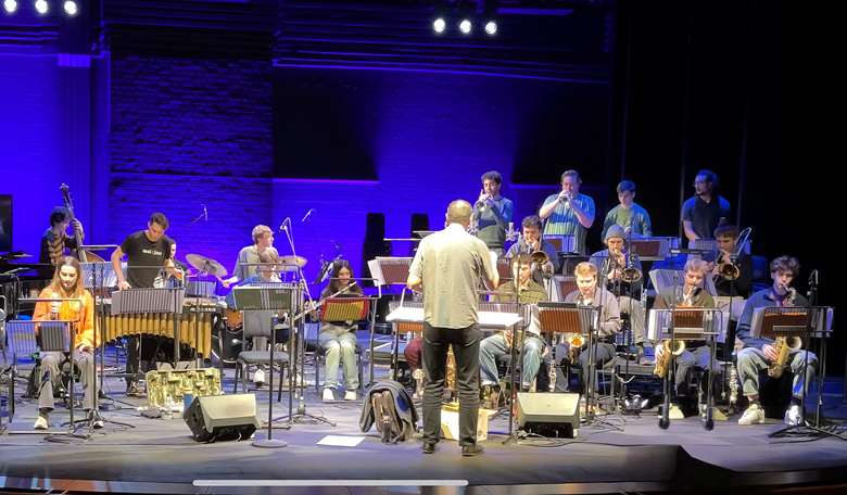 The Royal Academy Jazz Orchestra in full flight on the final day of rehearsal with Jim Hart